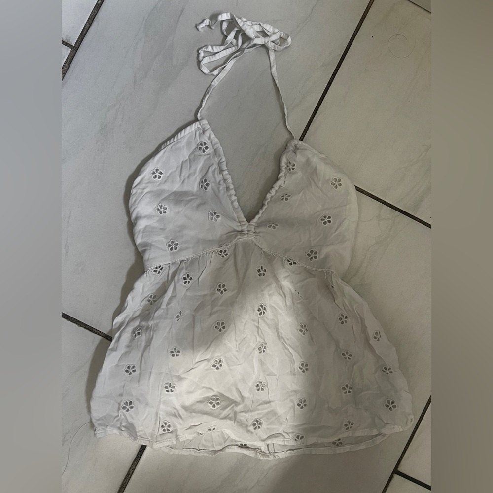 American Eagle White Smocked Tie Around The Neck Top Size XS